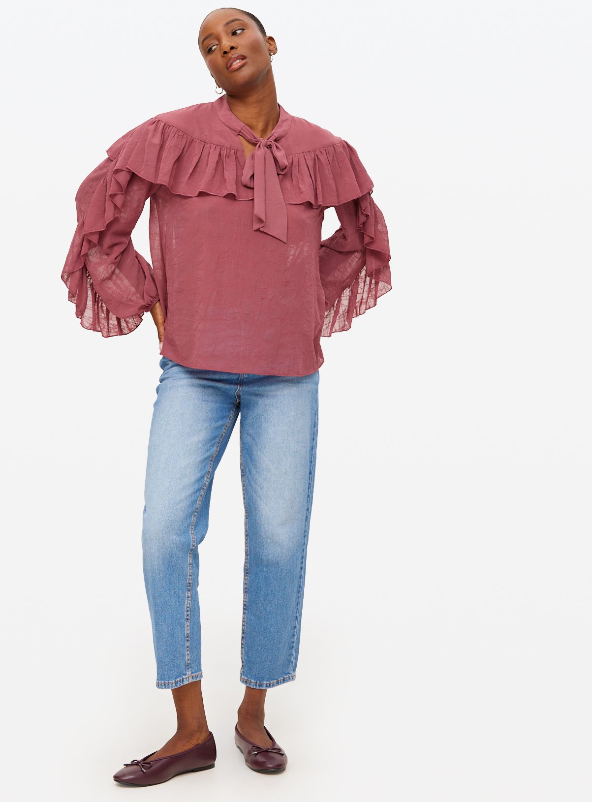 Buy Dark Pink Tie Neck Frill Blouse 10 | Blouses | Argos